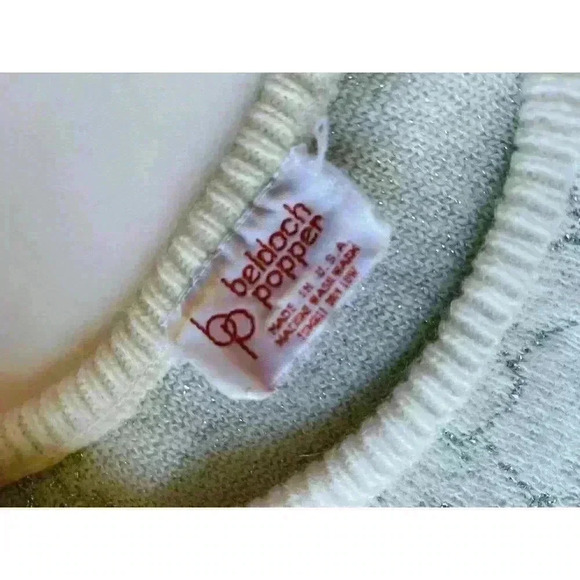 1980’s Beldoch Popper pullover‎ sweater white tinsel floral loose small medium - Picture 2 of 8